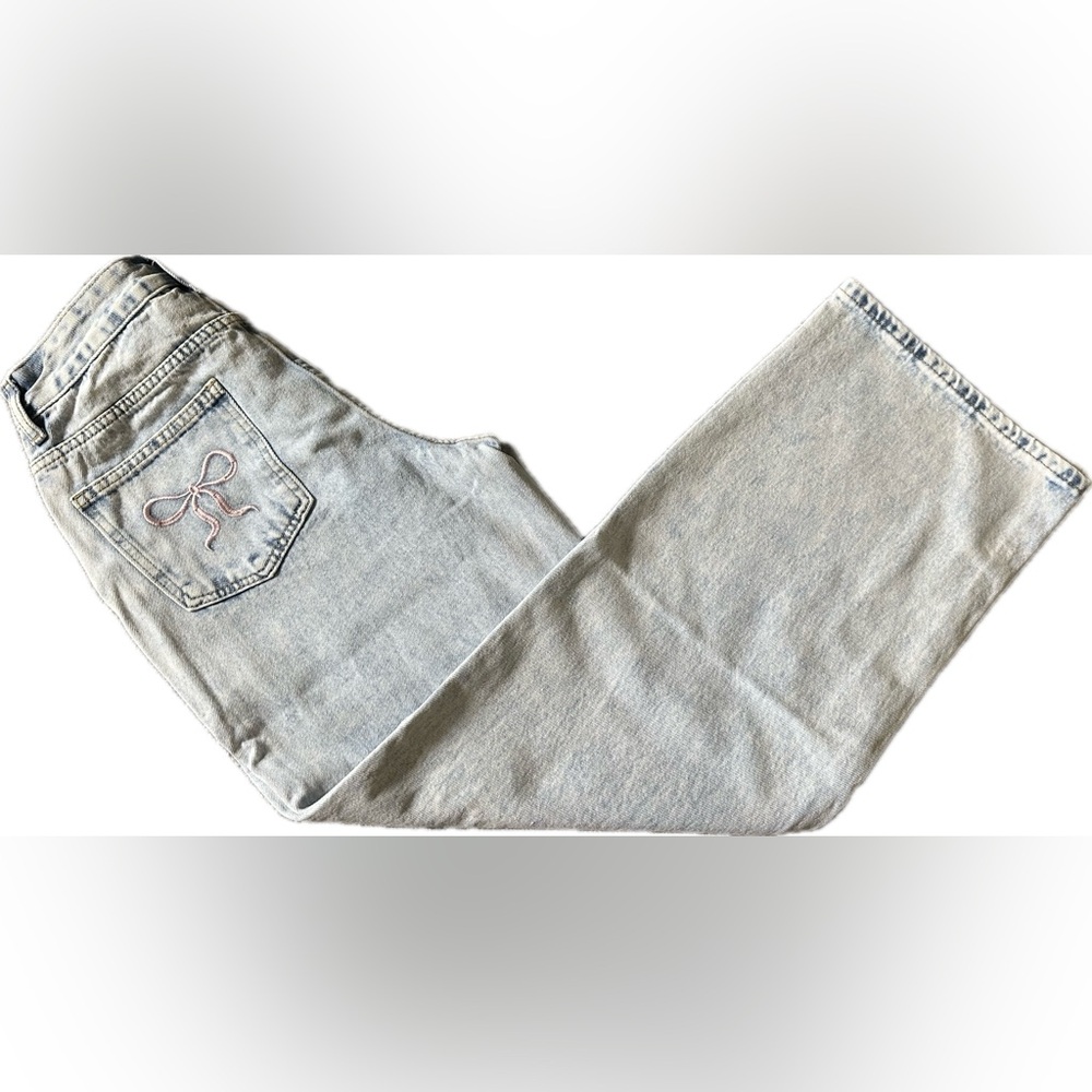 Bowknot Embroidery Jeans Y2k Straight Leg Boyfriend Denim Pants - Picture 9 of 11